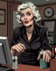 Placeholder: older woman hotel desk clerk from an american comic, horror comic