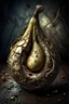 Placeholder: Grunge, woman as a decaying dried out Pear intricately showing its internal structure and seeds, cyberpunk, ultra unique natural textures, slight imperfections, vray.