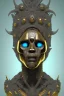 Placeholder: black male African alien, cracks in the voodoo head, wicked, diamond eyes, crown, blood, 8k, finely detailed, photo realistic, leopard robe turquoise skull head gold dragon space alien rain skeleton gold teeth silver crown silver space suit spaceships