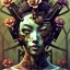 Placeholder: an abstract painting of rusted metal and flowers, Geisha portrait, rust, scaffolding, iron cladding, decay, mixed media, textured, anatomically correct, beautiful perfect face,perfect eyes, sharp focus, highly detailed 8k