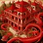 Placeholder: A red palace with pepper dragons painted by MC Escher