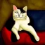 Placeholder: oil portrait of tricolor pattern Cat sleeping in a sofa by Velázquez 8k