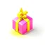 Placeholder: A gift 3D icon, pink and yellow, gradient, white background, cartoon style, clay, nintendo, cute, smooth, shiny, isometric view, blender, c4d, high definition, high detail