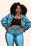 Placeholder: Create a stylish and empowering hand-drawn illustration of a black curvy woman showcasing confidence and beauty while wearing jeans.