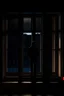 Placeholder: A person standing in a window at night, synchromism, ominous vibe, cinematic.