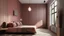 Placeholder: The space designed will be a bedroom. The wall will be painted a dark pink. The most prominent texture would be sheer fabrics. The design will be inspired by organic shapes. It will also have herringbone pattern present and the lighting in the room will be sunny. Finally the furniture will be mid-century.
