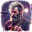 Placeholder: short haired bearded rockstar human bard 80s fantasy