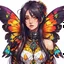 Placeholder: half body, long hair, with detailed schematics of a walking hybrid Madagascan sunset moth insect girl, in anime style, drawings, 8k, vibrant natural colors, white skin, wings above shoulder