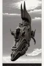 Placeholder: As monochrome image of a steampunk shark robot, by kawase hasui, moebius and edward hopper,gustave dore, colorful flat surreal design, hd, 8 k, artstation