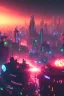 Placeholder: energy beam from the sky destroys a cyberpunk city, sunset, ambience, eerie, 8k, wallpaper