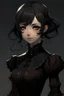 Placeholder: Personaje de anime femenina, con cabello negro y corto. que su vestimenta sea un vestido oscuro de la espoca victoriana. que sea vampira