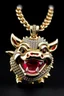 Placeholder: A gold chain with an iced out pumbaa sitting pendant, eyes should be rubies and fangs in gold