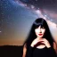 Placeholder: lady with long black hair and black eyes short under the Stars