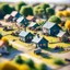 Placeholder: Miniature village of Emu during War tilt-shift. Zoom on the small cozy house of this Emu, ready to go to war