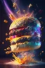 Placeholder: a single coloured burger exploding into dust, extremely detailed dust particle details, natural colours, meticulously intricate perfectly symmetrical extremely detailed, pixiv daily ranking, pixiv, extreme depth of field, artstation, sculpture style, spectacular details, volumetric lighting, masterpiece, cinematic, Hollywood production, 8k resolution, high definition, max octane render, vivid colors, max resolution, unreal engine , max perfectionism, realistic composition, professional photograp