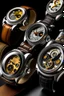 Placeholder: Generate a side view image of a curated ensemble of vintage Hermes watches, highlighting their unique features and craftsmanship.