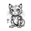 Placeholder: Drawin robot cat Black and white butiful, white background