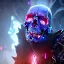 Placeholder: Ultra high definition, skull, skull, red, blue, purple, polished, fractured leaking, bloody, crystal, Viking, horns, ghost rider