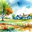 Placeholder: November rainy day at the farm, whimsical loose watercolor style