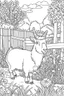 Placeholder: Outline art, goat in the garden, cartoon style, low detail, --ar 9:11