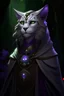 Placeholder: Detailed d&d character portrait, volumetric lighting, background is nighttime forest scene with mist and the moon is visible in the background, white panther female tabaxi humanoid, green eyes glowing with mystical energy, with long flowing auburn hair, dark fantasy, detailed, realistic face, digital portrait, intricate cloak black trimmed with silver and purple, dark, fiverr dnd character, 8k, wlop, stanley artgerm lau, ilya kuvshinov, artstation, HD, octane render, hyperrealism