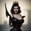 Placeholder: Hannah Waddingham as evil queen in black leather, busty, cleavage, dominatrix, curvy, angry, stern look. unreal 5, octane render, cinema4d, dynamic lighting, dramatic lighting, 4k, redshift render, highly detailed, hyper realistic,anthropomorphic black wolf long