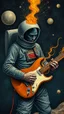 Placeholder: Hieronymus Bosch style , a spaceman playing the electric guitar