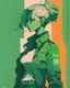 Placeholder: independent business woman, style of laurie greasley, james gilleard, genshin impact, trending pixiv fanbox, acrylic palette knife, 4k, minimalistic, few colors, green color, minimalistic background, devinart, trending on artstation, low details