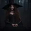 Placeholder: Witch with long brown hair and eyes, heart shaped lips, wearing dress and robesintricate details, HDR, beautifully shot, hyperrealistic, sharp focus, 64 megapixels, perfect composition, high contrast, cinematic, atmospheric, moody