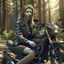 Placeholder: Very attractive woman sitting on a motorcycle. The bike is Yamaha. In the background is a forest. Realistic details. Photorealistic. 4K.