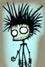 Placeholder: 2d drawing of a stickman, cool with punk hair, x eyes like in hangman, flying, 3d realistic in colour