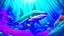 Placeholder: Comic style, realistic coloring, underwater, coral reef, shark