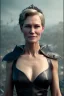 Placeholder: Robin Wright as evil queen in black leather, busty, cleavage, curvy, Claire Underwood, angry, stern look. character design by cory loftis, fenghua zhong, ryohei hase, ismail inceoglu and ruan jia. unreal engine 5, artistic lighting, highly detailed, photorealistic, fantasy