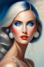 Placeholder: Painting a Beautiful Woman faces white background,pleasant face,big eyes, bright eyes,fantasy art,blue dress, high heels, pearls around the neck, earrings in, fantasy, high quality