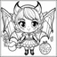 Placeholder: create a 2d black outline, " kawaii devil girl with bat wings coloring book for kids", coloring page, low details design, black contour, coloring page design, colorful , card style, coloring page for kids, halloween backgorund,sketch style,