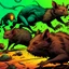 Placeholder: Cómic ot Catman chases three humanoid rats that are running around in terror