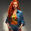 Placeholder: pretty girl, aged 18, ginger, conventionally attractive, colourful clothes, realism, jeans