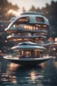 Placeholder: house boat that looks like an dark twisted alien space ship, bokeh like f/0.8, tilt-shift lens 8k, high detail, smooth render, down-light, unreal engine, prize winning