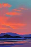 Placeholder: a paint of big rock mountains with and orange dawn sky