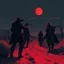 Placeholder: western bandit gang robbing someone on a dirt road during a red skied night grimdark fantasy art