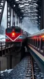 Placeholder: A train on a bridge , another train coming in the reverse direction crashed with it , dramatic accident