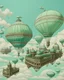 Placeholder: A mint color sky filled with airships painted by MC Escher