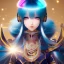 Placeholder: Cyborg anime geisha, light blue hair, messy hairstyle, pierced ears, oversize latex coat, neon lights, golden eyes, waist up portrait, 8k resolution, intricate details, ornate details, soft lighting, vibrant colors, masterpiece, intricate eyeliner, dark eyeshadow, eyes, intricate tattoos, gradient color background