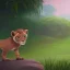 Placeholder: picture for children's book showing a cute baby lion behind tall grass in the jungle.