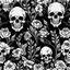 Placeholder: tracery of flowers, bones and skulls, black and white, Maximum minimalism