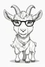 Placeholder: Outline art for cute coloring pages with goat with glasses, full body, white background, sketch style, only use outline, clean line art, no shadows and clear and well outlined.