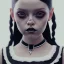 Placeholder: jenna ortega wednesday addams hair, wednesday addams make up, wednesday addams black dress, cinematic, hyper detail, 8k resulation