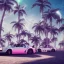 Placeholder: 1980's aesthetic vaporwave palm trees and spheres and Porsche with lightning