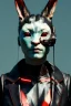 Placeholder: Medium Close Up Portrait, Front image. cyberpunk, rabbit mask, asian woman, steel hair. Latex suit. white, red, color. Yakuza style. Color background, photo studio. Avatar image, highly detailed, concept art, smooth, unreal engine 5, ray tracing, RTX, lumen lighting, ultra detail, volumetric lighting, 3d, finely drawn, high definition, high resolution.