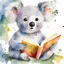 Placeholder: Create children's illustration of a koala reading a book. watercolour style.